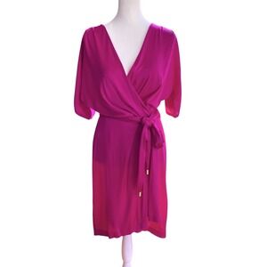 Diane Von Furstenberg Silk Genevieve Faux Wrap Dress Fuchsia Pink Belted Size 2